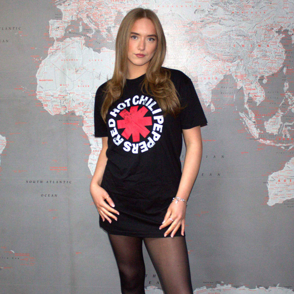 Red Hot Chili Peppers Ladies T-Shirt Dress: Classic Asterisk (Black)