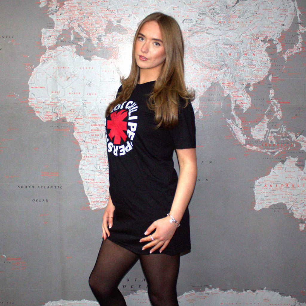 Red Hot Chili Peppers Ladies T-Shirt Dress: Classic Asterisk (Black)