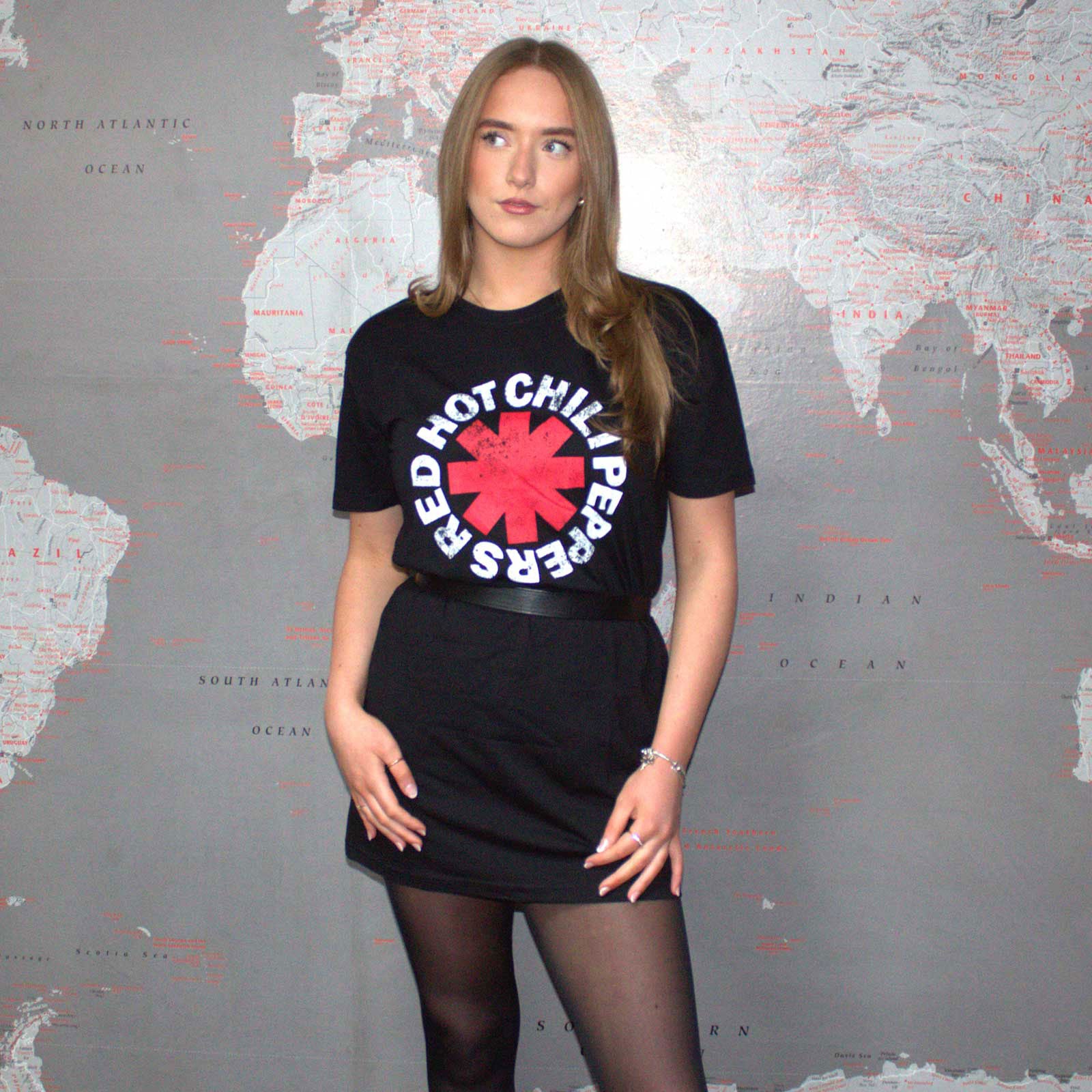 Red Hot Chili Peppers Ladies T-Shirt Dress: Classic Asterisk (Black)