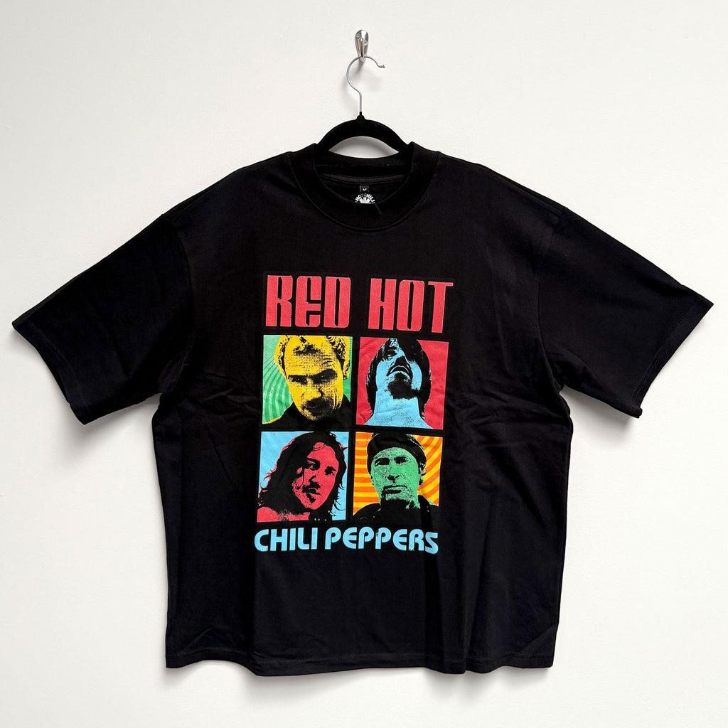 Red Hot Chili Peppers Unisex Oversized Boxy T-Shirt: Portrait Photos (Black)