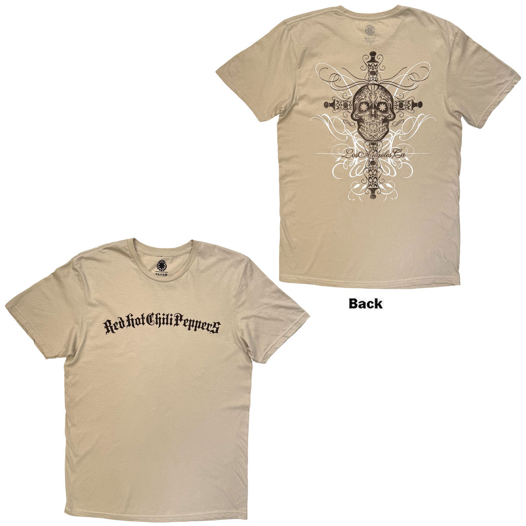 Red Hot Chili Peppers Unisex T-Shirt: Skull Cross (Sand) (Back Print)