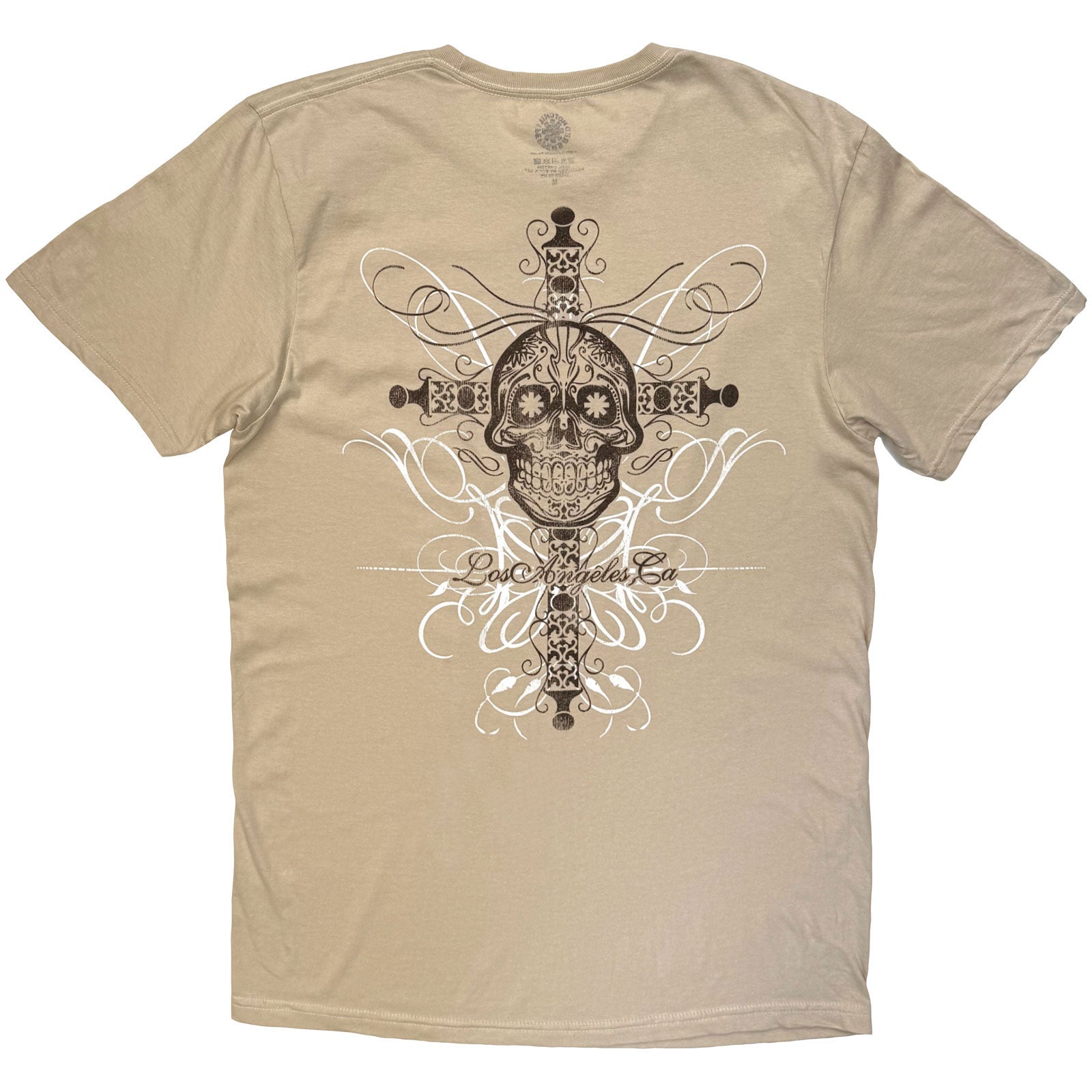 Red Hot Chili Peppers Unisex T-Shirt: Skull Cross (Sand) (Back Print)
