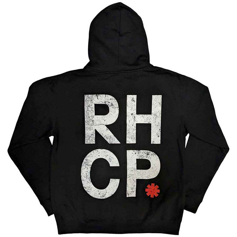 Red Hot Chili Peppers Unisex Zipped Hoodie: Red Asterisk (Black) (Back Print)
