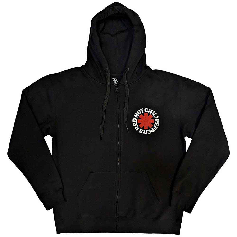 Red Hot Chili Peppers Unisex Zipped Hoodie: Red Asterisk (Black) (Back Print)