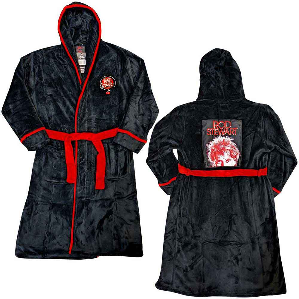 Rod Stewart Unisex Bathrobe: Cherries Logo (Black & Red) (Back Print)