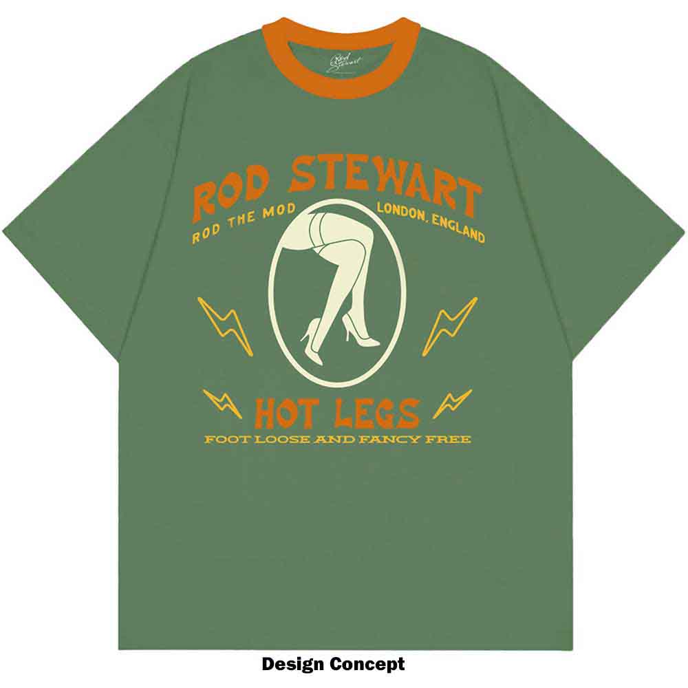 Rod Stewart Unisex Ringer T-Shirt: Hot Legs (Green)