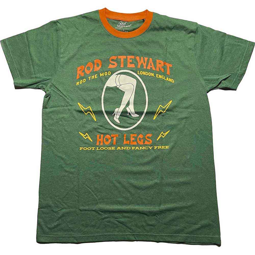 Rod Stewart Unisex Ringer T-Shirt: Hot Legs (Green)