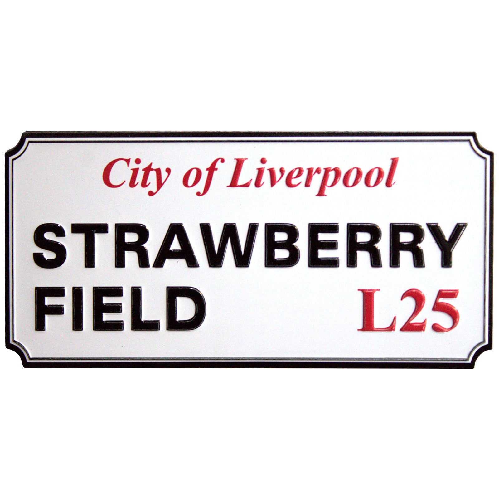 Rock Off Fridge Magnet: Strawberry Field Liverpool Sign Embossed