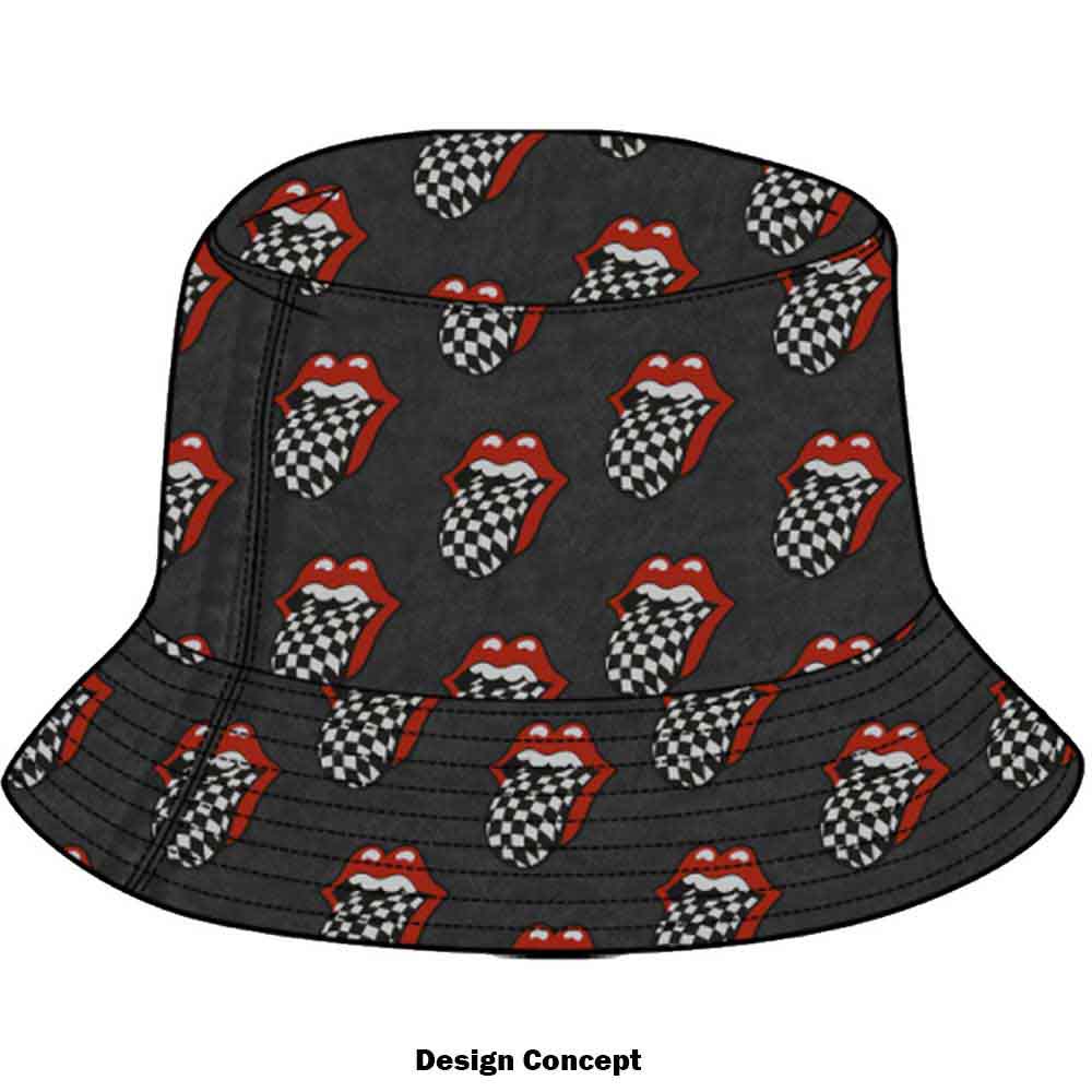 The Rolling Stones Unisex Bucket Hat: Checker Tongue Pattern (Charcoal Grey)