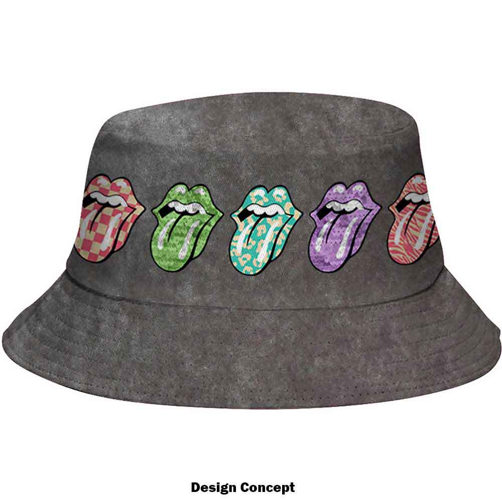 The Rolling Stones Unisex Bucket Hat: Multi-Tongue Pattern (Grey)