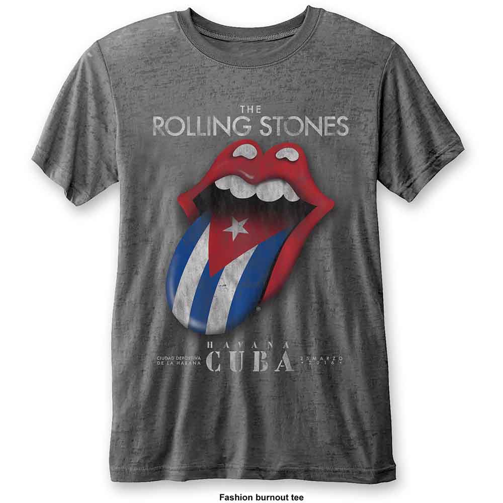 The Rolling Stones Unisex Burnout T-Shirt: Havana Cuba (Charcoal Grey) (LOS)