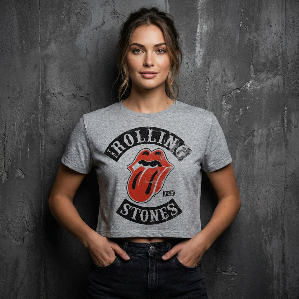 The Rolling Stones Ladies Crop Top: Tour '78 (Grey)