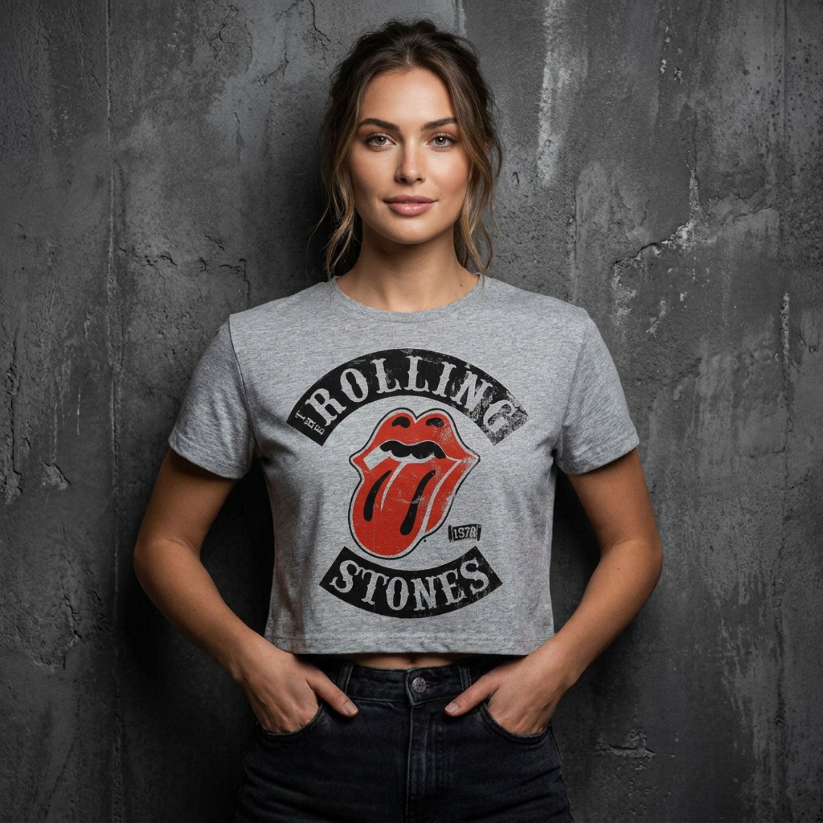 The Rolling Stones Ladies Crop Top: Tour '78 (Grey)
