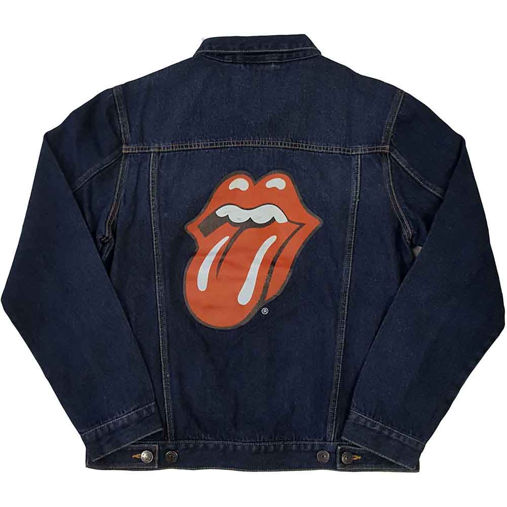 The Rolling Stones Unisex Denim Jacket: Classic Tongue (Denim Blue) (Back Print)