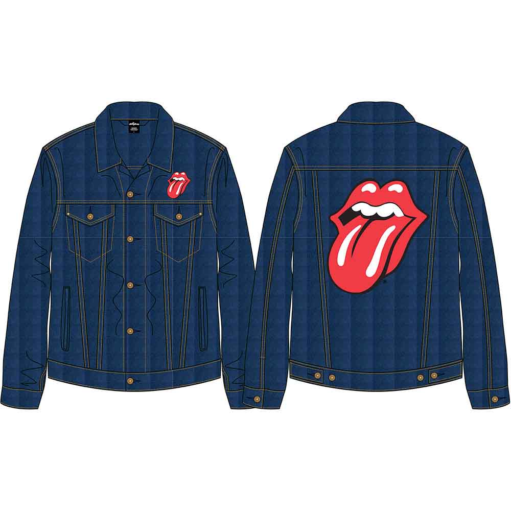 The Rolling Stones Unisex Denim Jacket: Classic Tongue (Denim Blue) (Back Print)