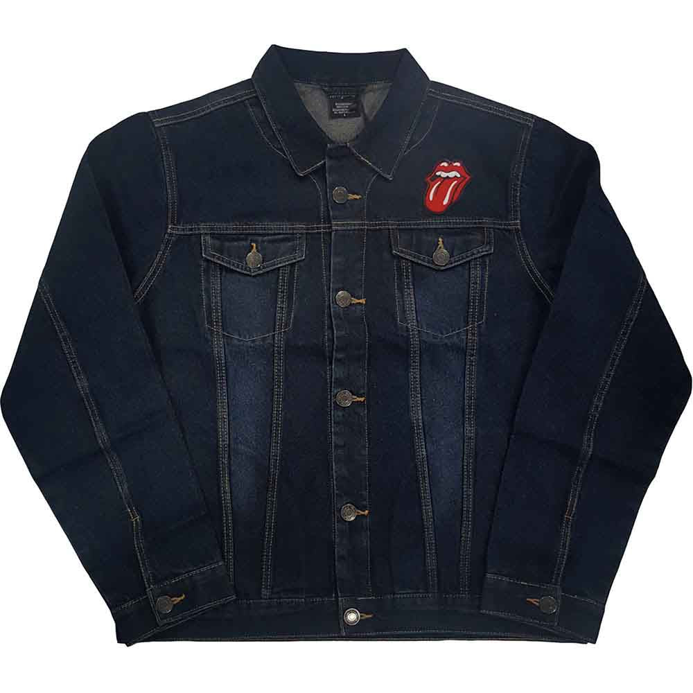 The Rolling Stones Unisex Denim Jacket: Classic Tongue (Denim Blue) (Back Print)