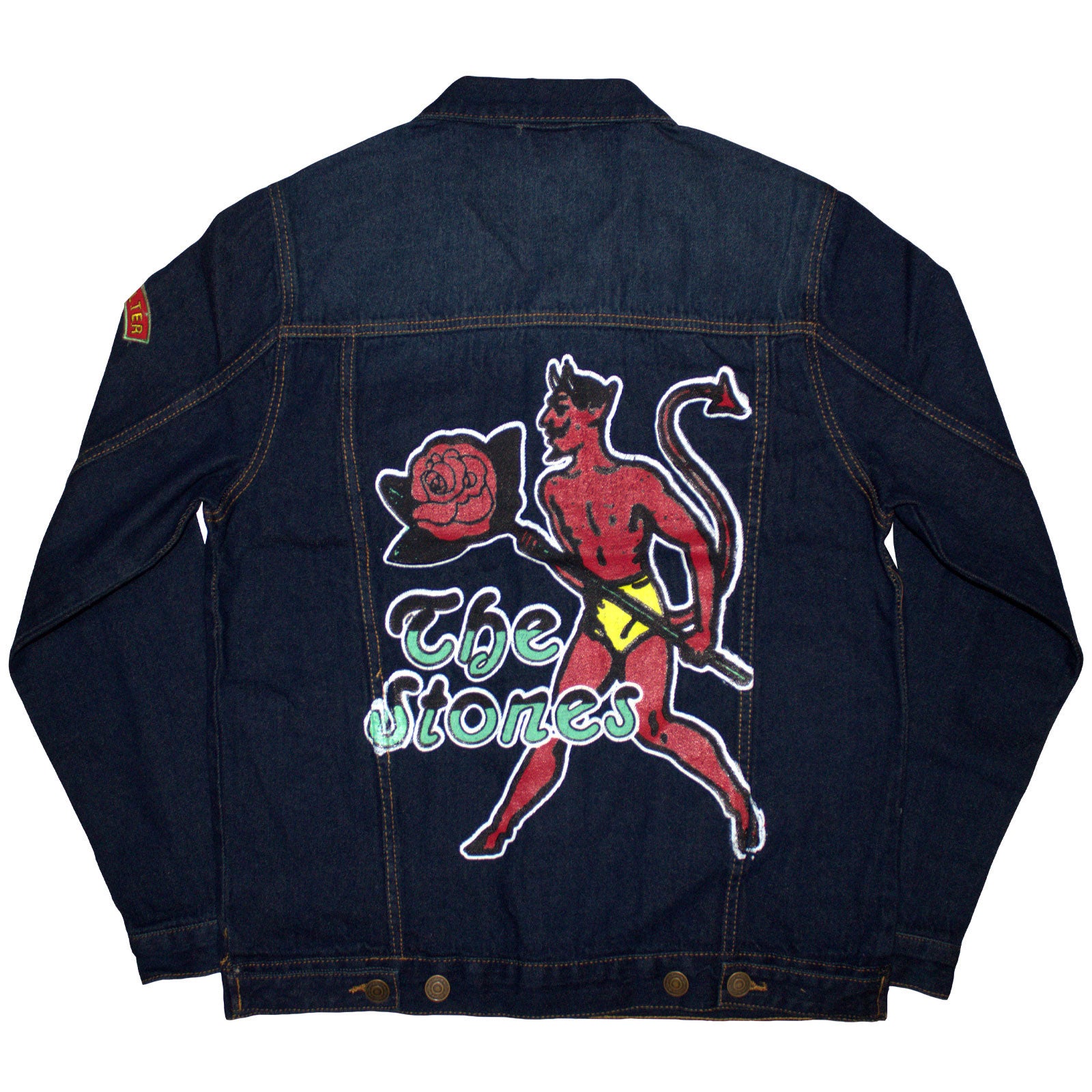The Rolling Stones Unisex Denim Jacket: Sympathy (Denim Blue) (Back & Sleeve Print)