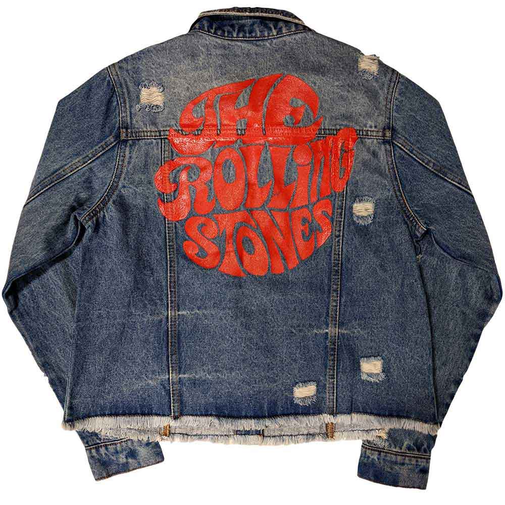 The Rolling Stones Ladies Denim Jacket: Script (Light Denim Blue) (Back Print)