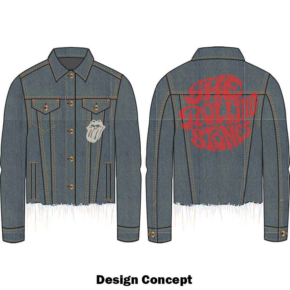 The Rolling Stones Ladies Denim Jacket: Script (Light Denim Blue) (Back Print)
