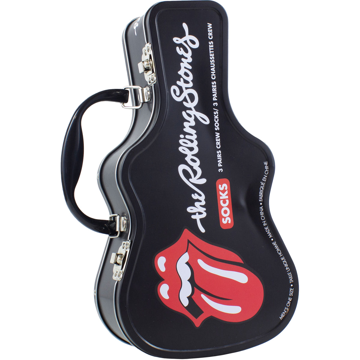 The Rolling Stones Unisex Sock Guitar Tin: Logos (Black)  (UK Size 6.5 - 11)