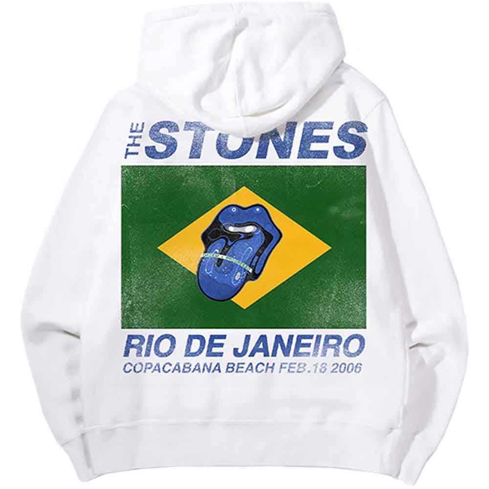 The Rolling Stones Unisex Pullover Hoodie: Copacabana (White) (Back Print)