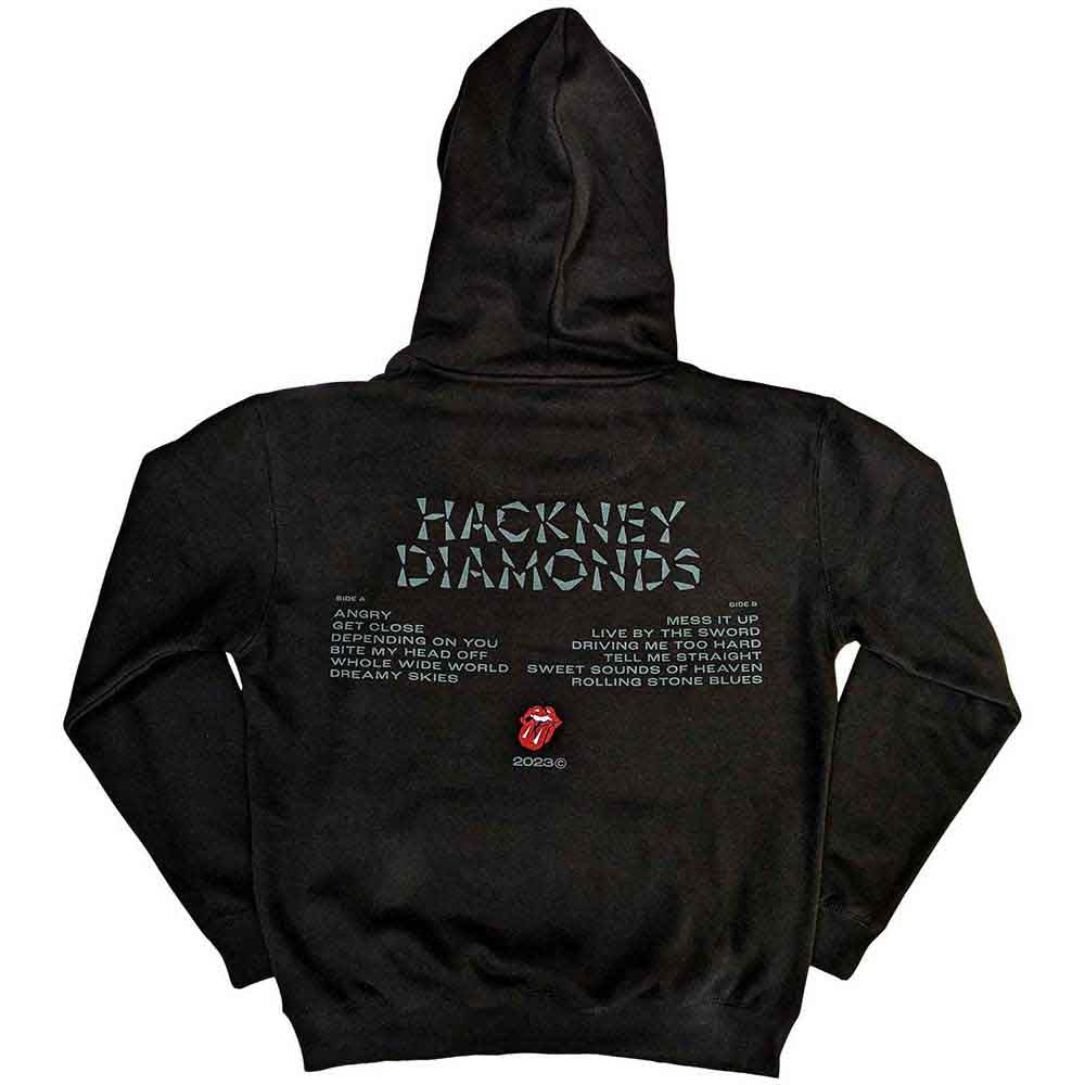 The Rolling Stones Unisex Pullover Hoodie: Hackney Diamonds Glass Logo (Black) (Back Print)