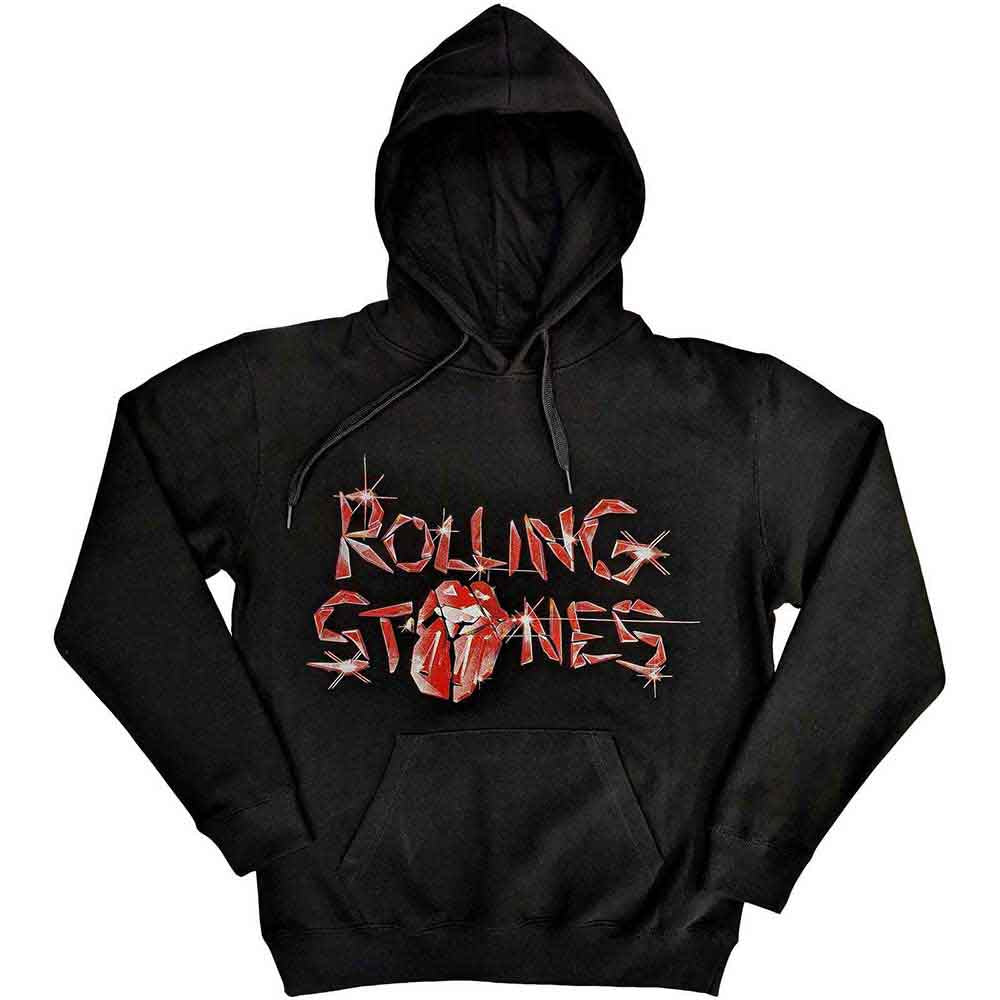 The Rolling Stones Unisex Pullover Hoodie: Hackney Diamonds Glass Logo (Black) (Back Print)