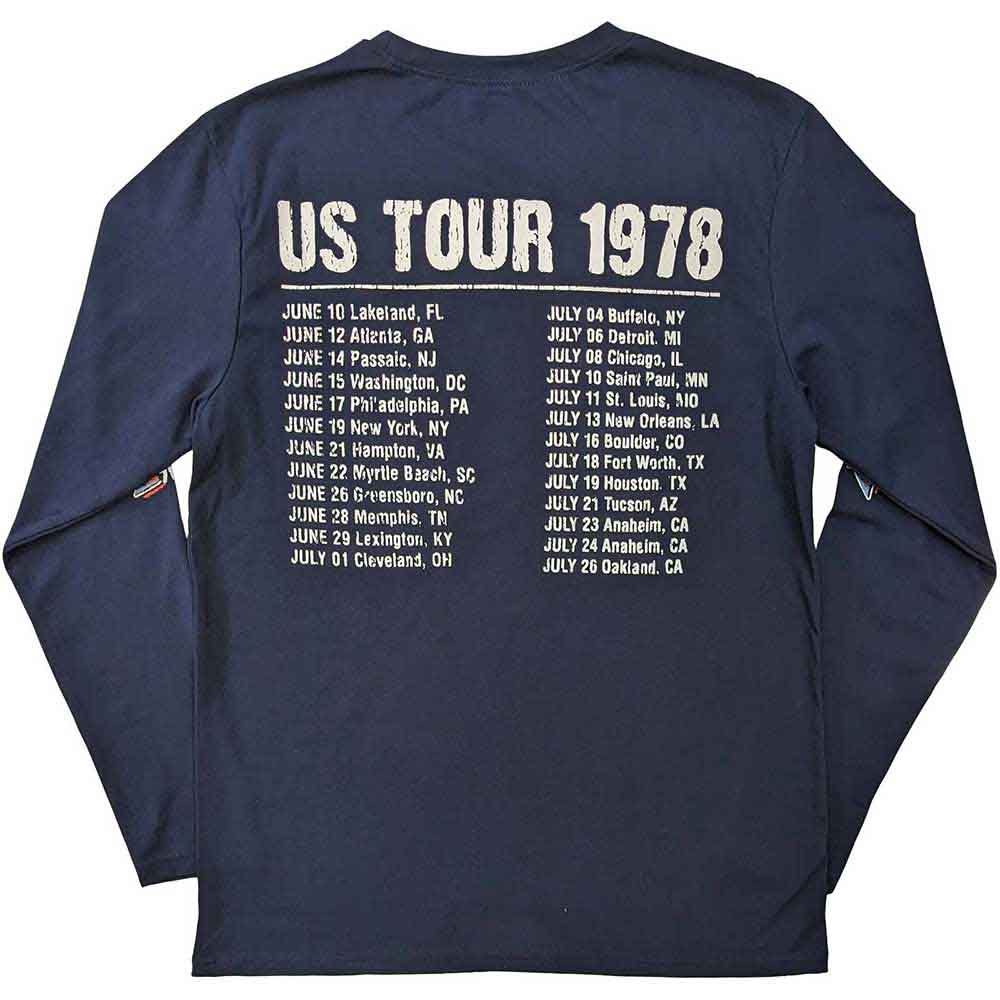 The Rolling Stones Unisex Long Sleeve T-Shirt: US Tour '78 (Navy Blue) (Back & Sleeve Print)