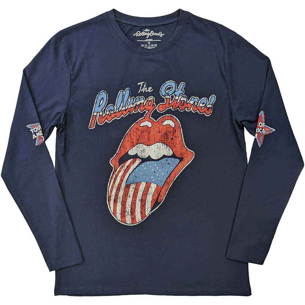 The Rolling Stones Unisex Long Sleeve T-Shirt: US Tour '78 (Navy Blue) (Back & Sleeve Print)