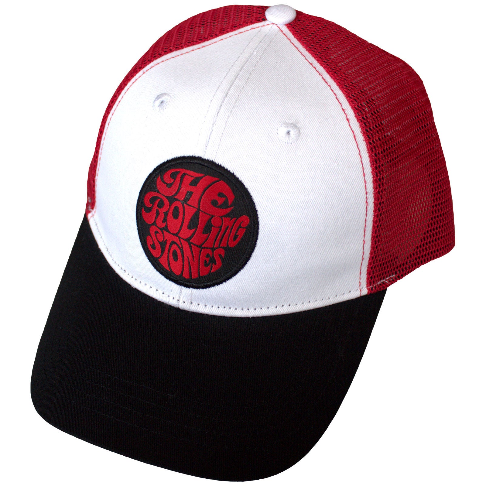The Rolling Stones Unisex Mesh Back Cap: 70s Logo Emblem (Black, Red & White)