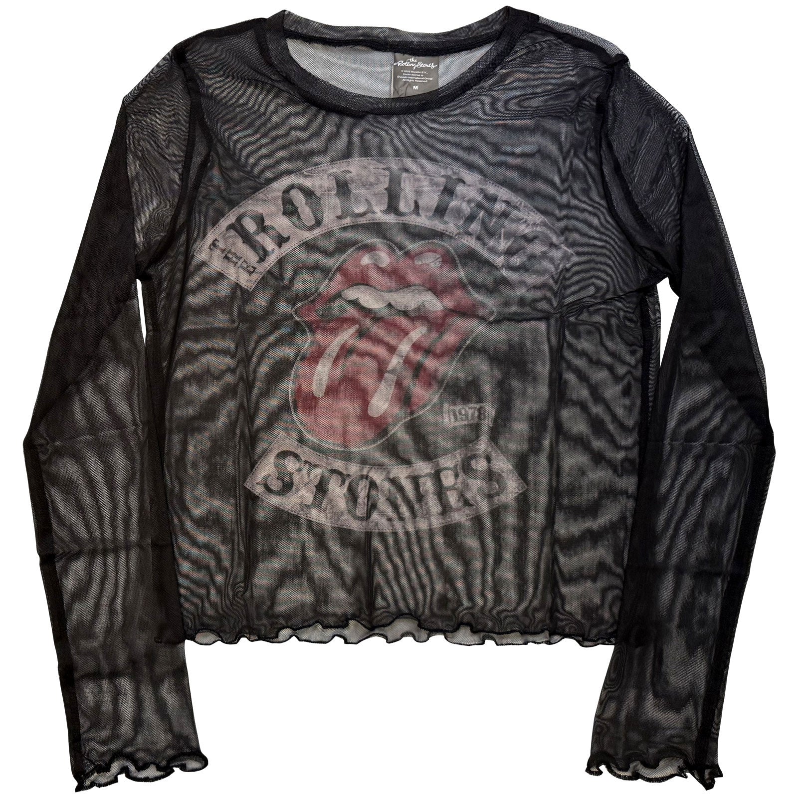 The Rolling Stones Ladies Long Sleeve Mesh Crop Top: Tour 78 (Black)