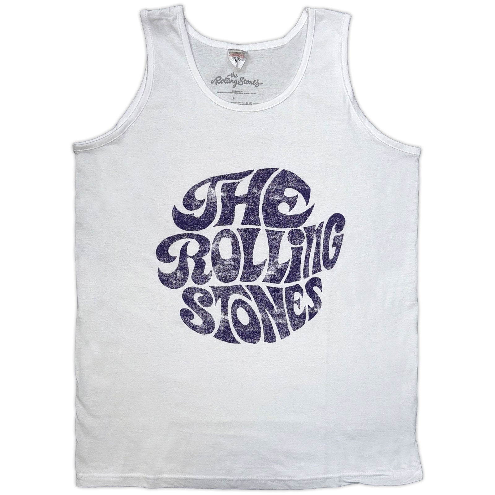 The Rolling Stones Unisex Tank T-Shirt: Vintage 70s Logo (White) (LOS)