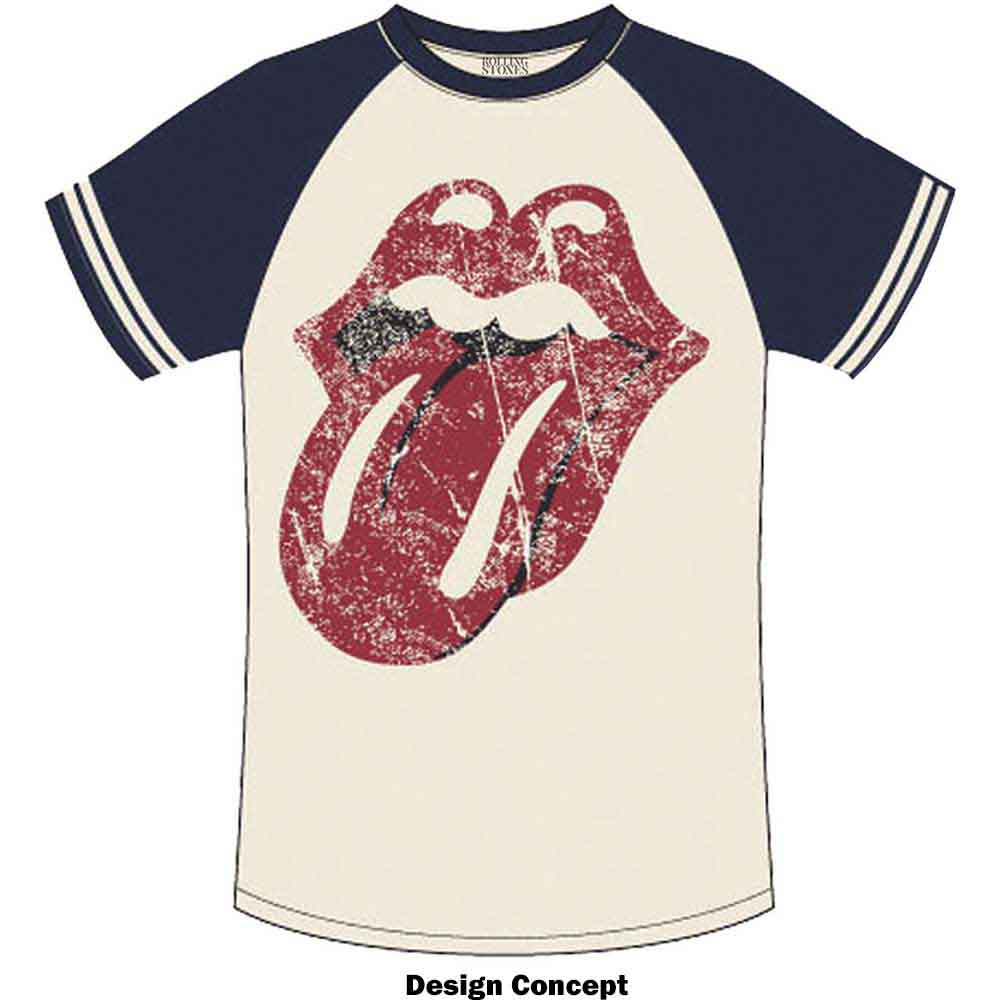 The Rolling Stones Unisex Raglan T-Shirt: Lick (Natural & Navy Blue)