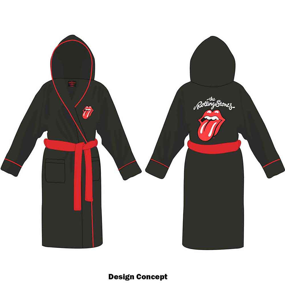 The Rolling Stones Unisex Bathrobe: Classic Tongue (Black) (Back Print)