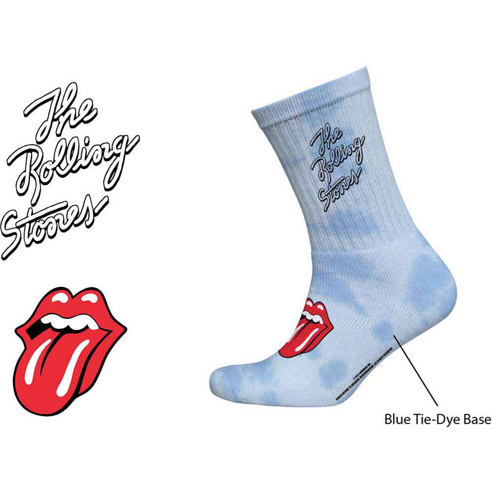 The Rolling Stones Unisex Ankle Socks: Script Logo (Tie-Dye Effect Blue) (UK Size 7 - 11)