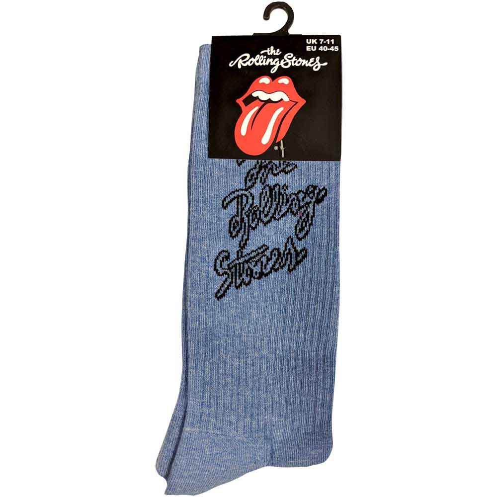 The Rolling Stones Unisex Ankle Socks: Script Logo (Tie-Dye Effect Blue) (UK Size 7 - 11)