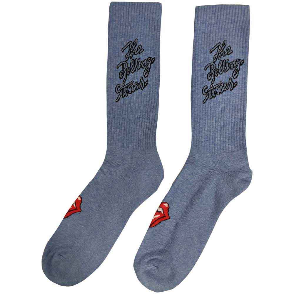 The Rolling Stones Unisex Ankle Socks: Script Logo (Tie-Dye Effect Blue) (UK Size 7 - 11)