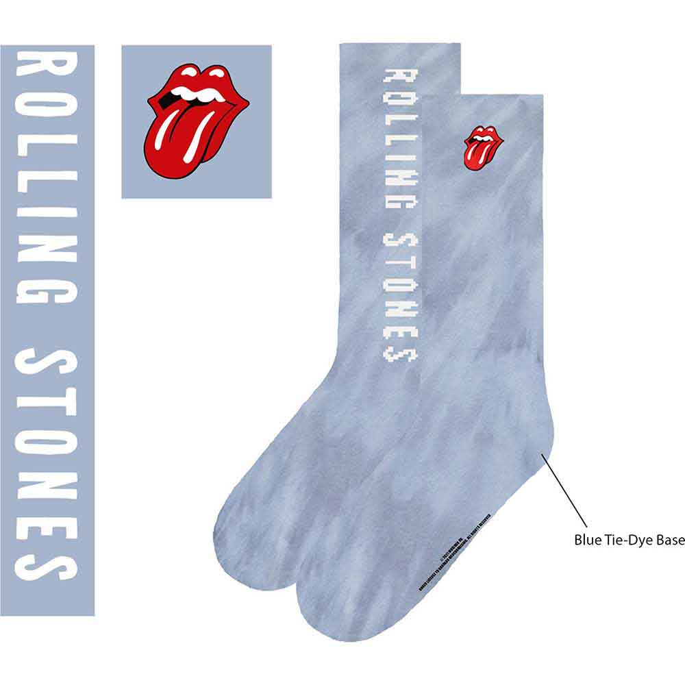 The Rolling Stones Unisex Ankle Socks: Vertical Tongue (Tie-Dye Effect Blue) (UK Size 7 - 11)