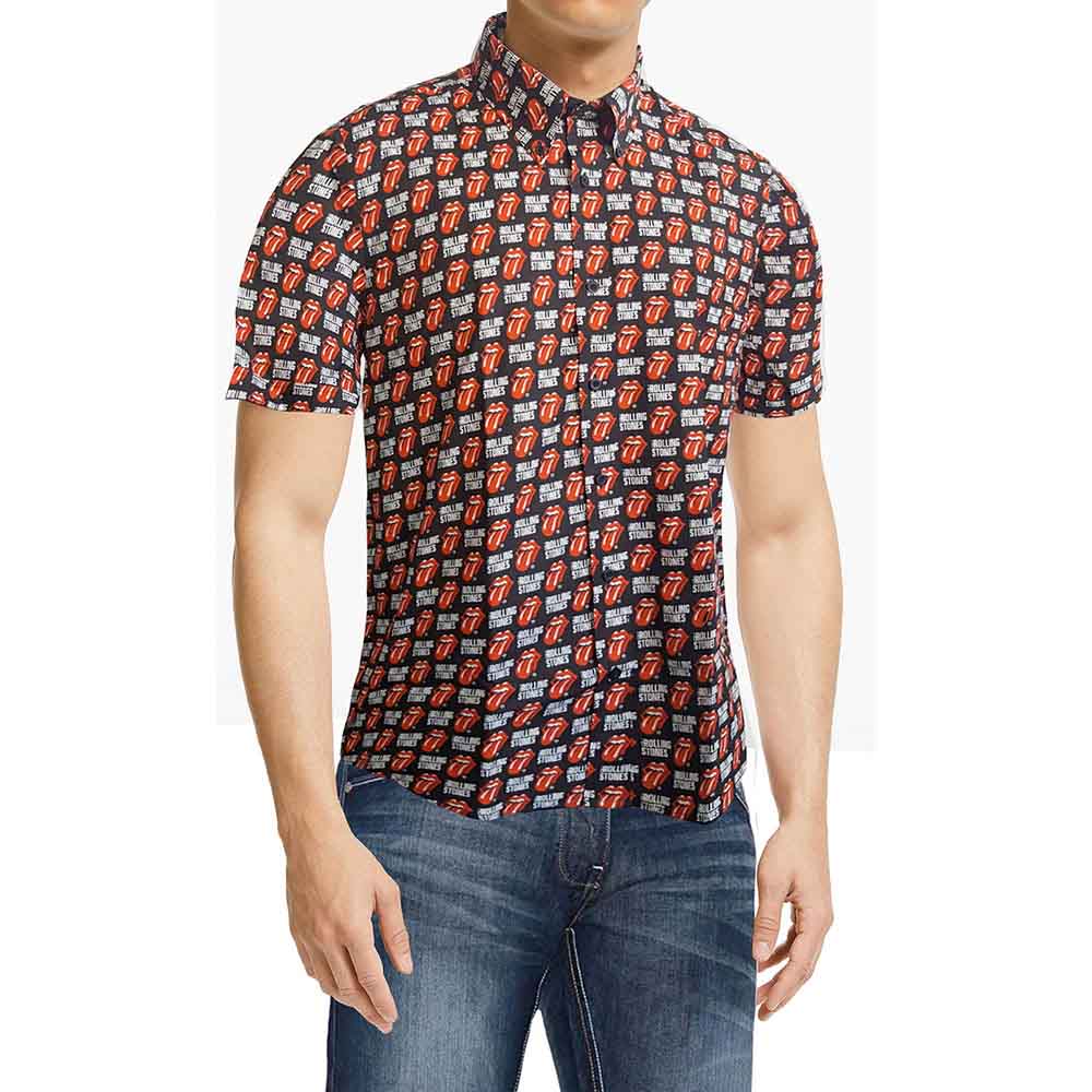 The Rolling Stones Unisex Casual Shirt: Tongue and Text (Black) (All Over Print)