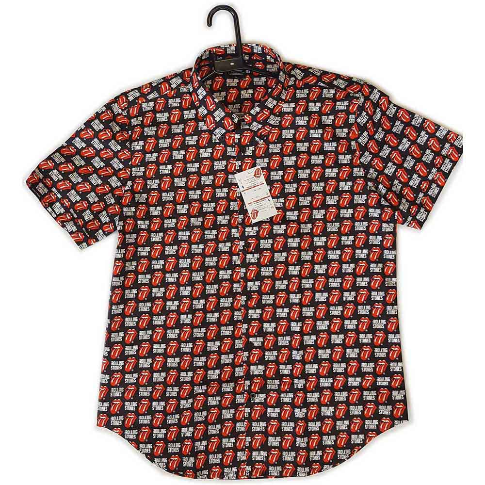 The Rolling Stones Unisex Casual Shirt: Tongue and Text (Black) (All Over Print)