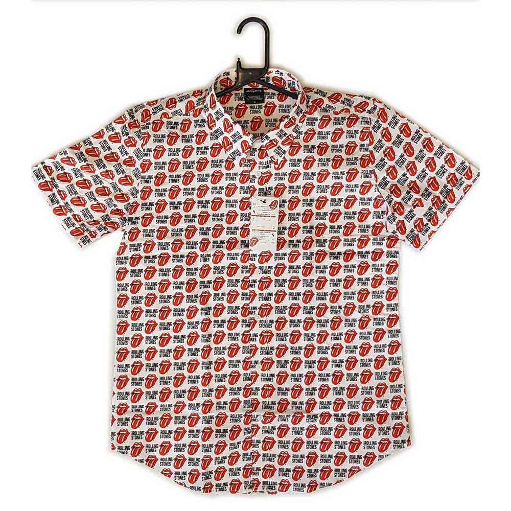 The Rolling Stones Unisex Casual Shirt: Tongue and Text (White) (All Over Print)