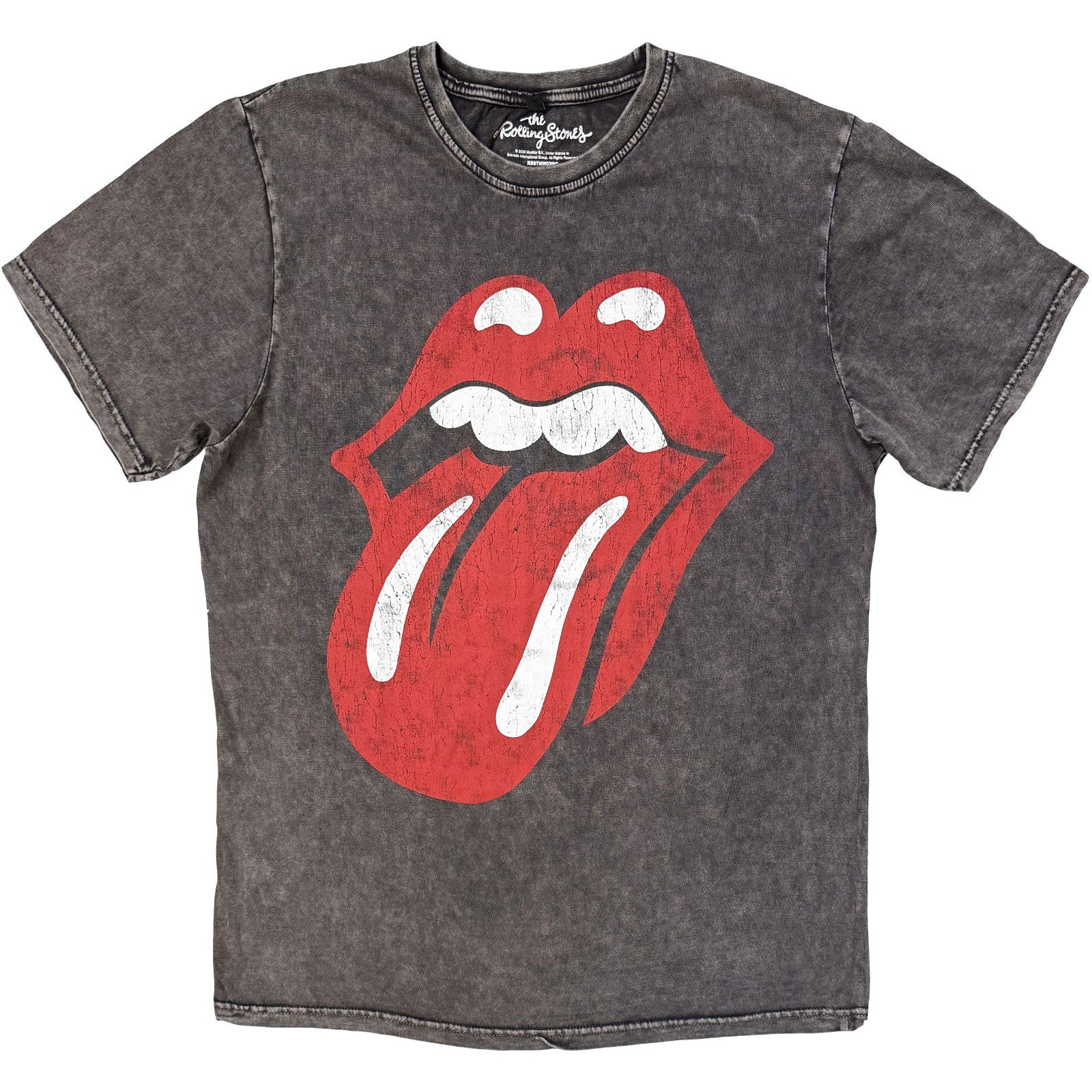 The Rolling Stones Unisex Stone Wash T-Shirt: Classic Tongue (Charcoal Grey)