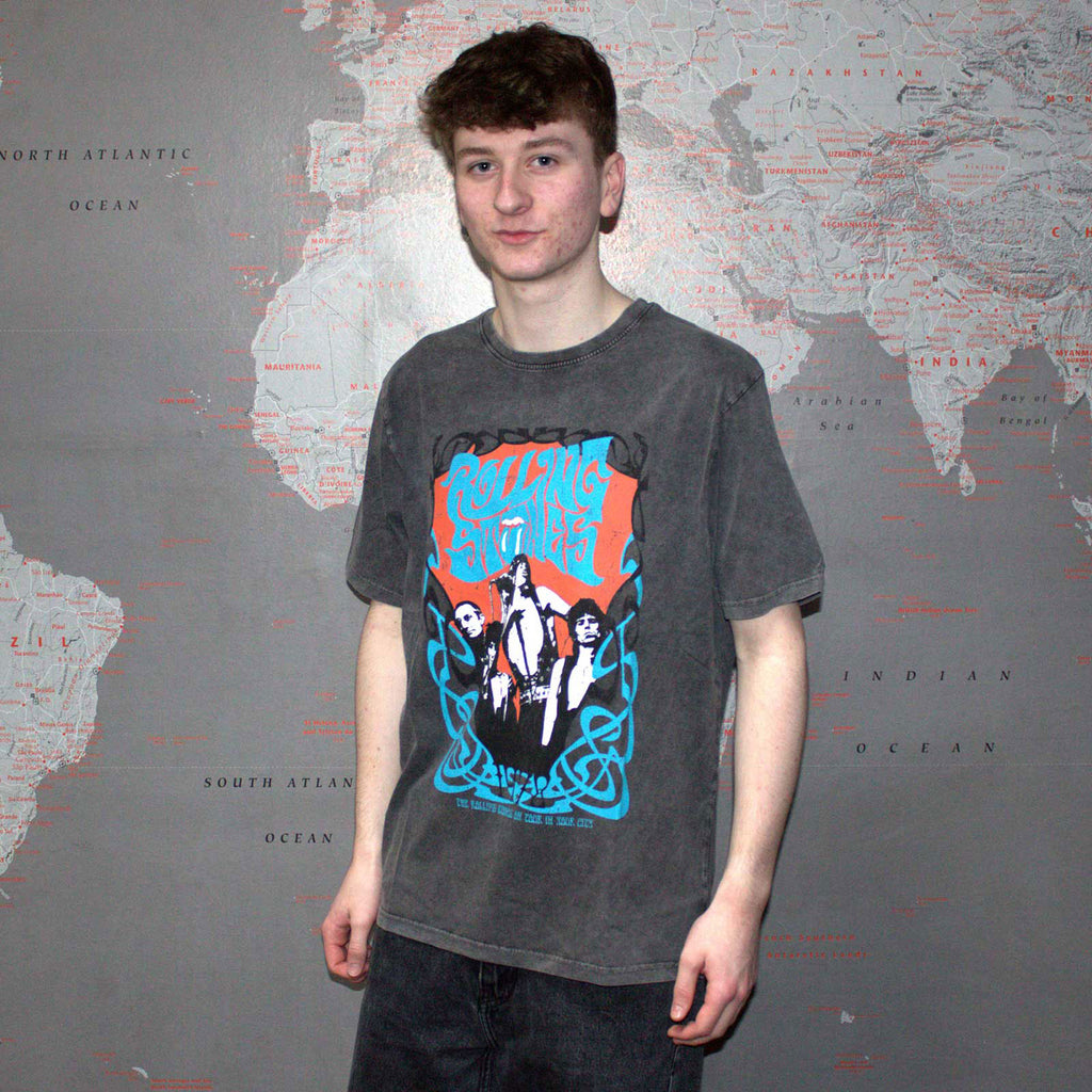 The Rolling Stones Unisex Stone Wash T-Shirt: Psych Montage (Charcoal Grey)