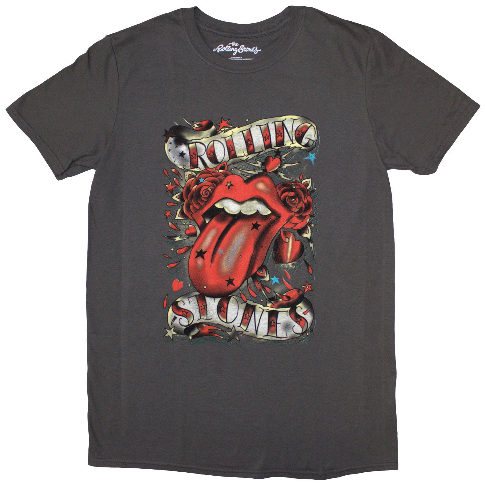 The Rolling Stones Ladies T-Shirt: Tongue & Stars (Charcoal Grey)