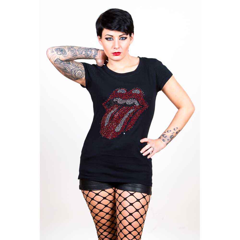 The Rolling Stones Ladies T-Shirt: Classic Tongue (Black) (Embellished)