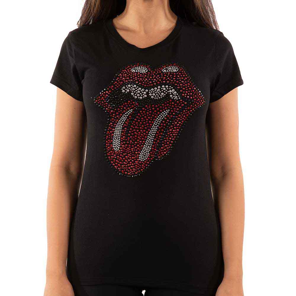 The Rolling Stones Ladies T-Shirt: Classic Tongue (Black) (Embellished)