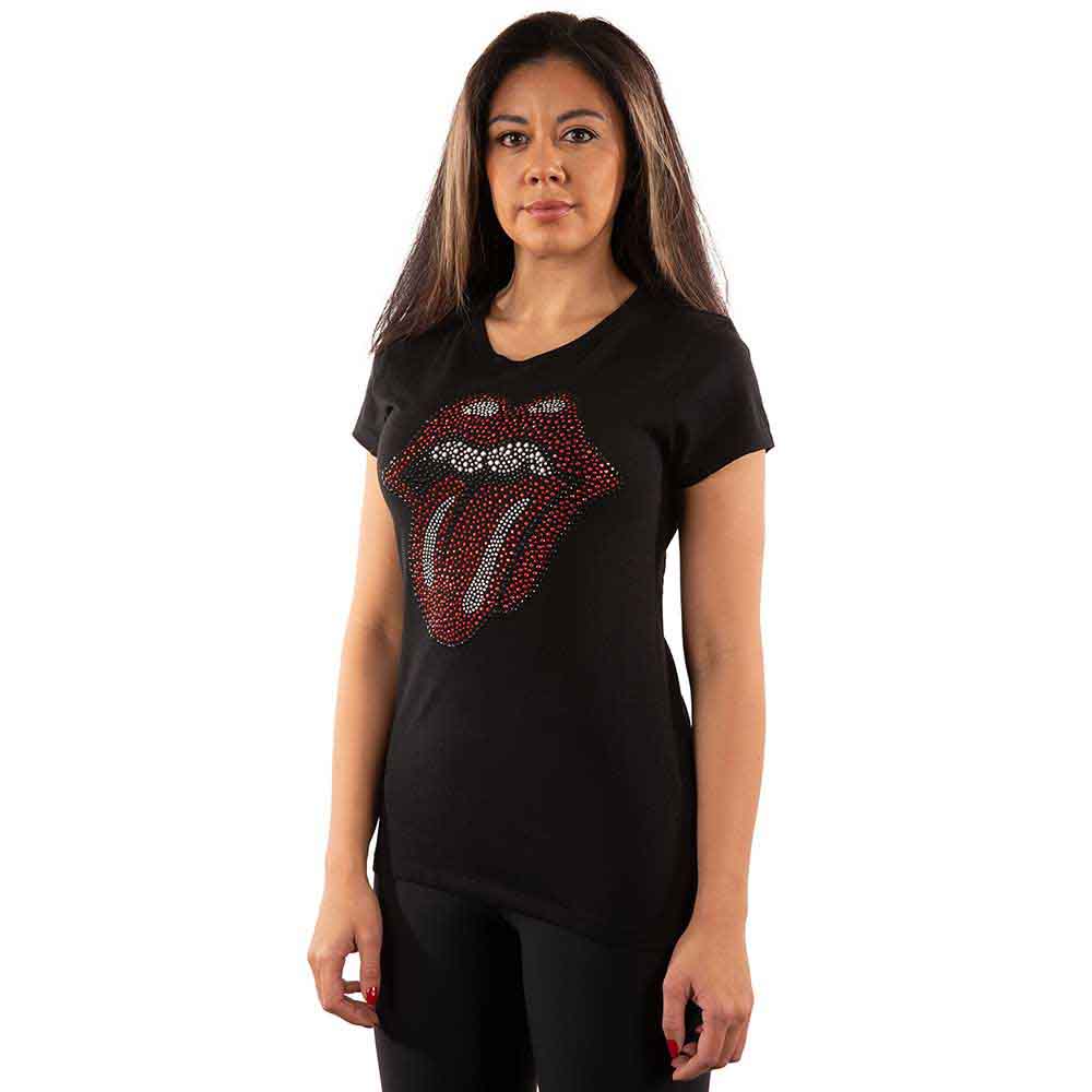 The Rolling Stones Ladies T-Shirt: Classic Tongue (Black) (Embellished)