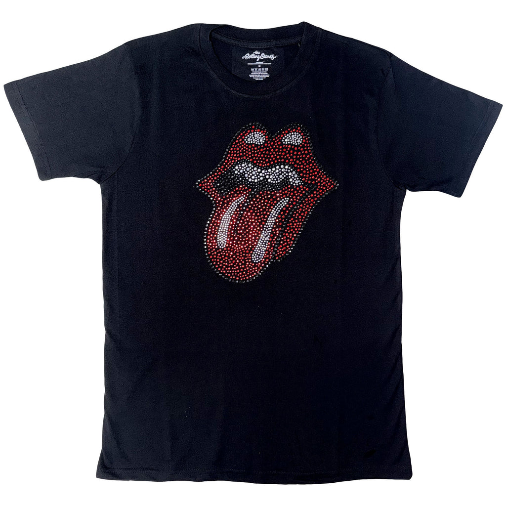 The Rolling Stones Unisex T-Shirt: Classic Tongue (Black) (Embellished)