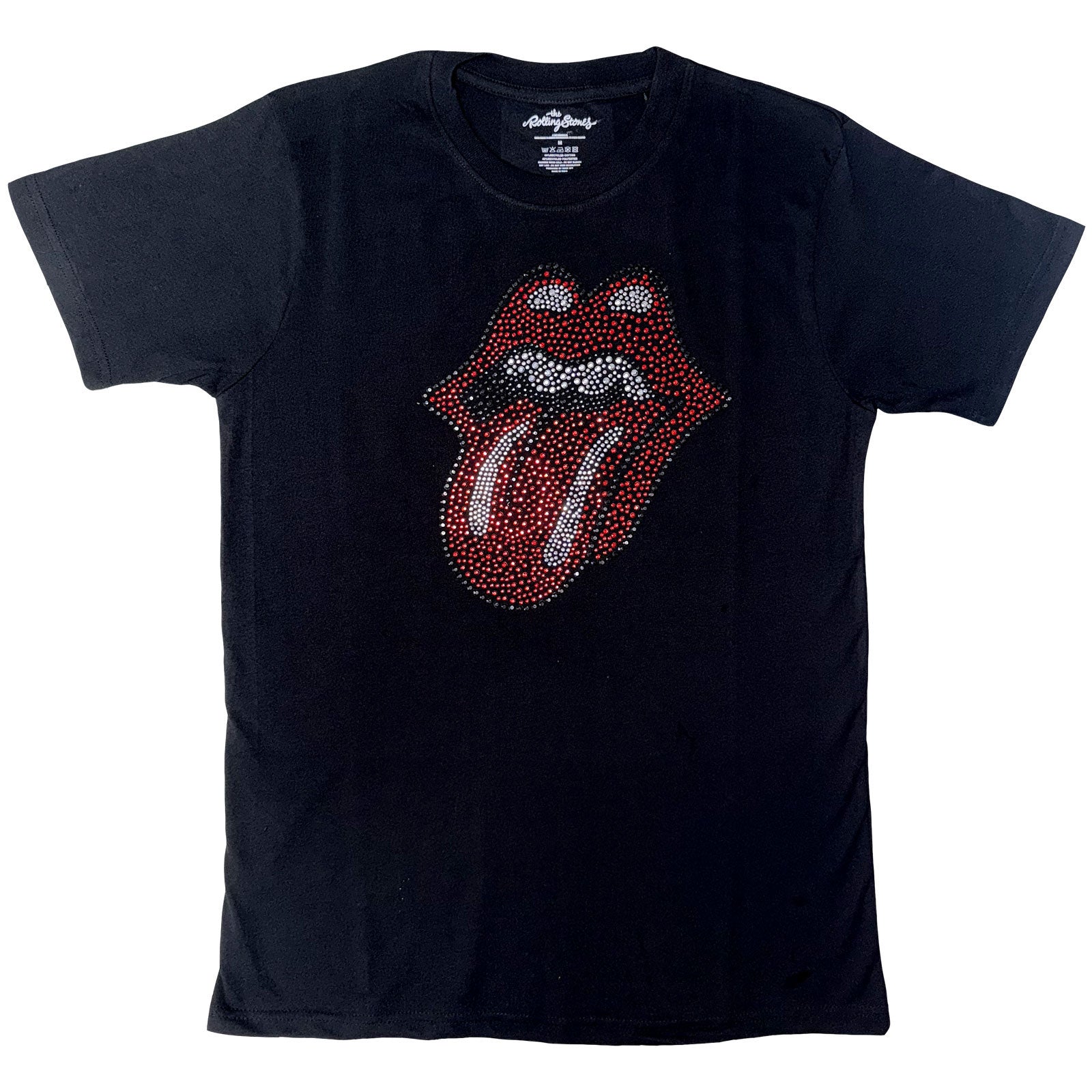 The Rolling Stones Unisex T-Shirt: Classic Tongue (Black) (Embellished)