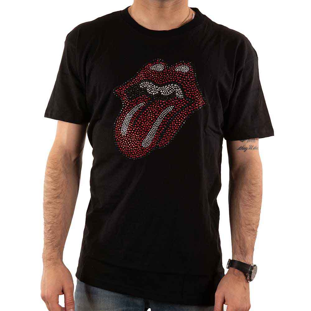 The Rolling Stones Unisex T-Shirt: Classic Tongue (Black) (Embellished)